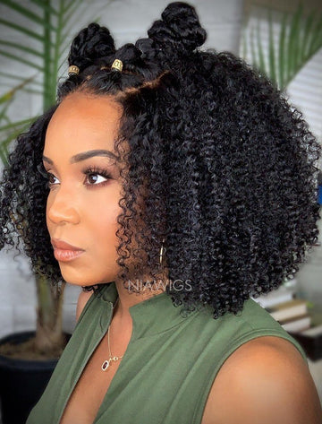 Kinky Curly Human Hair Glueless Full Lace Wigs